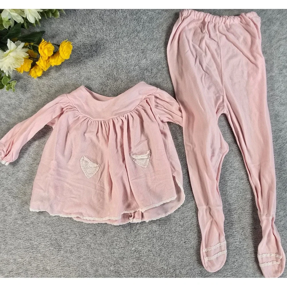 Vintage 60s/70s Baby Clothes Lot 12pc Mixed Infant Outfits Pastel 0-12M Retro - Picture 6 of 16